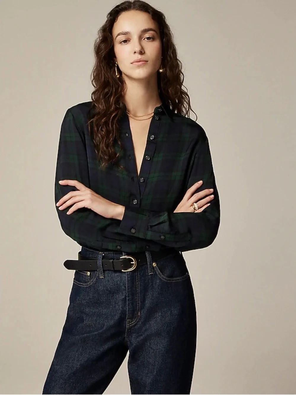 J. Crew Drapey button-up shirt in Black Watch Tartan Medium NWOT